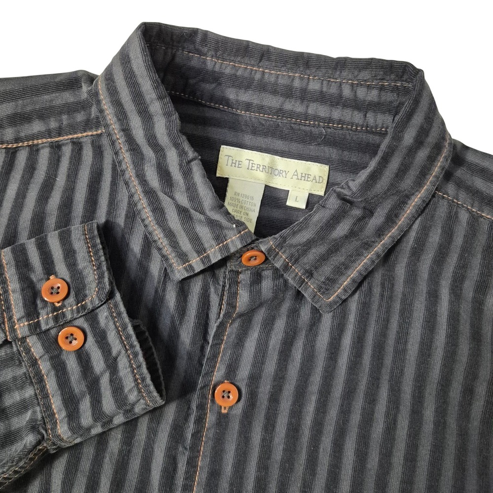 The Territory Ahead Corduroy Shirt Mens Large Charcoal Striped Workwear Cotton